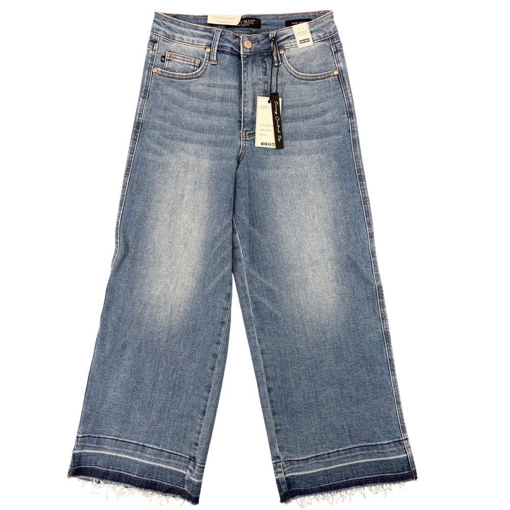 Judy Blue High Waist Wide Crop Jeans Tummy Control Size 5/27 Boho Preppy Raw Hem